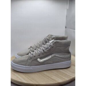 VANS Sk8 Hi Top Beige/Silver/White Suede Skate Shoes Men 7.5 Women 9.5